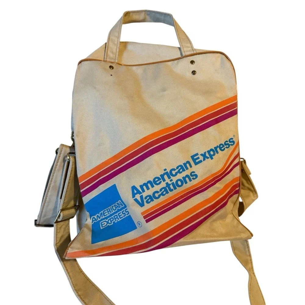 Vintage American Express Travel Agent Carry On Luggage Airline Bag 70's Tan